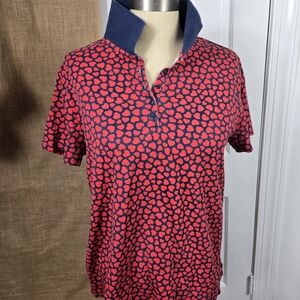 Lands' END HEARTS Red and Navy Button Down Shirt
